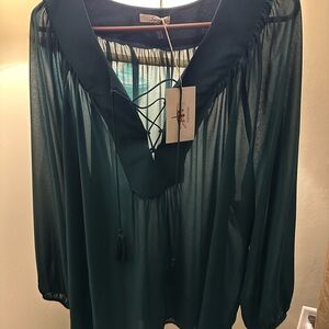 Green Sheer Long Sleeve Blouse-NWT
